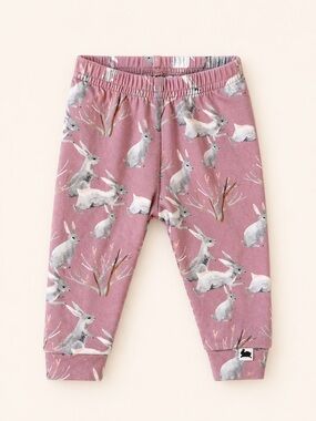 Little & Lively Dusty Mauve Bunny Print Baby Leggings - Bunny Print Leggings